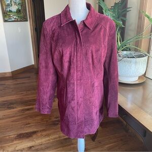 Vintage Cherokee Washable Suede Leather Jacket in Rich Burgundy Oxblood Car Coat